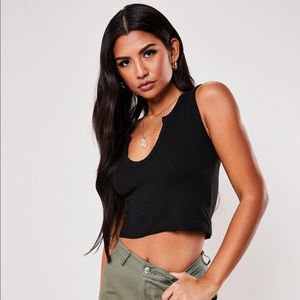 Black Notch Neck Sleeveless Crop Top